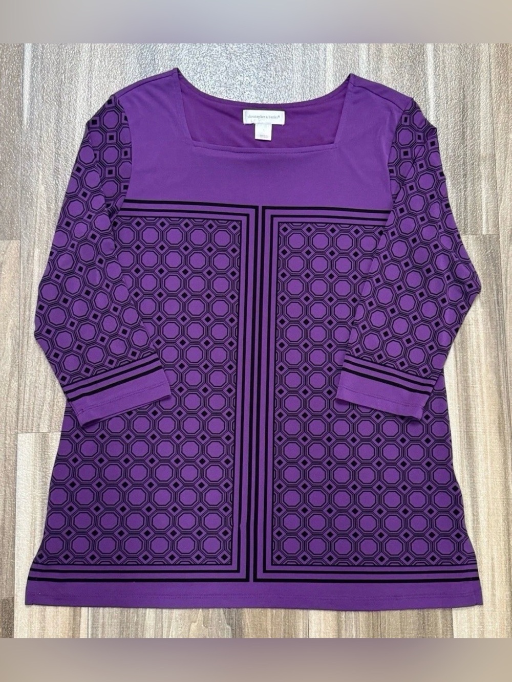 Christopher & Banks Tunic Purple Black Womens Size S Career Top Shirt Flowing